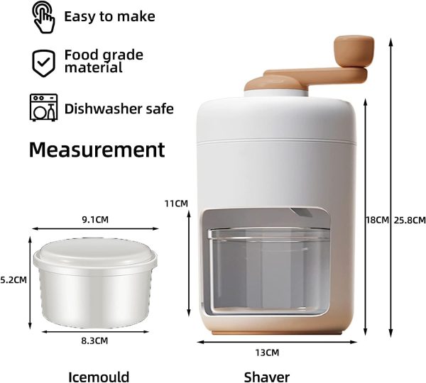 Hand Made Shaved Ice Machine, Snow Cone Machine - Portable Ice Crusher Advanced Manual Ice Shaving Machine, Household Kitchen Utensils, And A Freezing Mold For Making Smoothies - Image 2