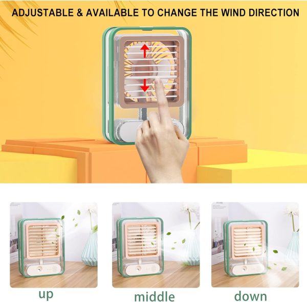 Small Desk Fan with Mist Spray,LED Night Light,Electric Battery Operated Water Misting Fan,USB Rechargeable Portable Quiet Mini Desktop Table Cooling Fan for Office,Camping,Indoor,Outdoor - Image 4