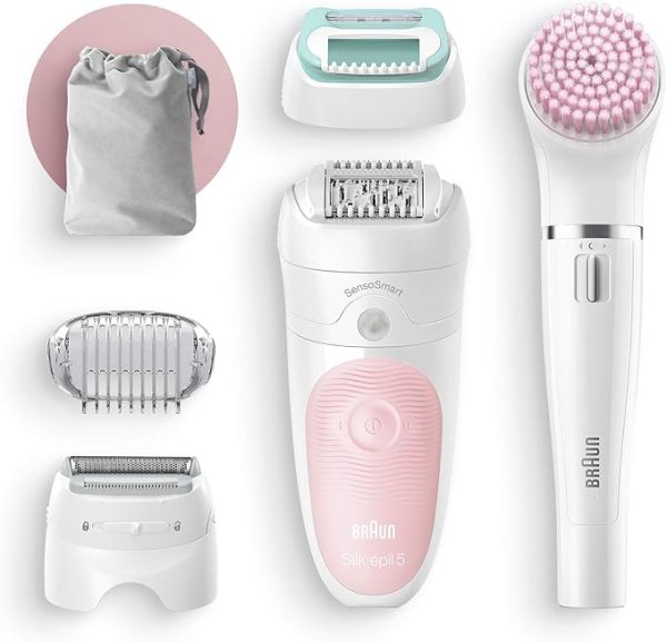 Braun Silk-épil 5, 4-in-1 Epilator Beauty Set, Gentle and Perfect for Beginners, for Face & Body, Remove Hair from the Root, Wet & Dry Use, 100% Waterproof, Gifts for Women, SES 5-875BS, White/Pink - Image 5