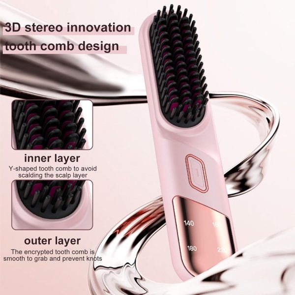 Cordless Hair Straightener Brush, Portable Hair Straightening Comb for Women, Negative Ions, USB Rechargeable, Mini and Lightweight Hair Straightener for Travel (Pink) - Image 7