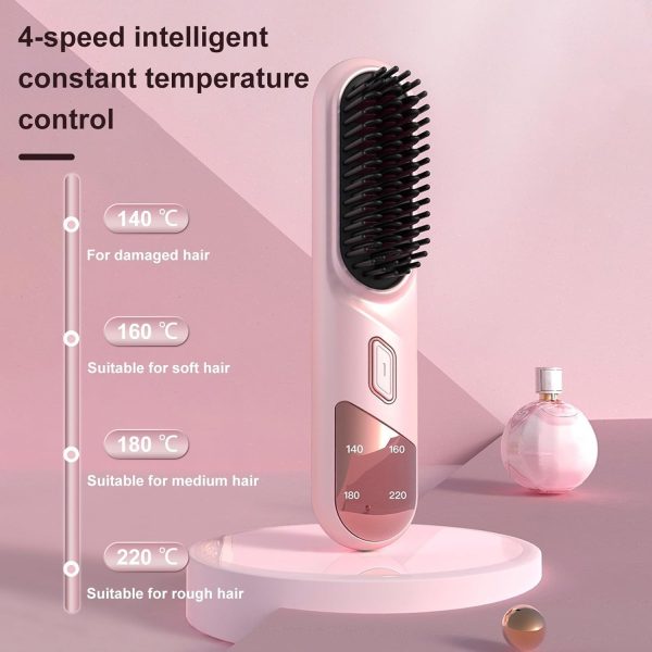 Cordless Hair Straightener Brush, Portable Hair Straightening Comb for Women, Negative Ions, USB Rechargeable, Mini and Lightweight Hair Straightener for Travel (Pink) - Image 6