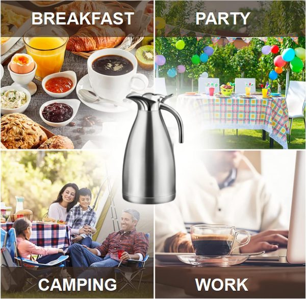 Thermal Coffee Carafe,68oz/2.0L/8Cups Stainless Steel Vacuum Thermal Pot,Double Walled Vacuum Flask,12-hour Heat and 24-hour Cold Retention Water ,Coffee Dispenser and Beverage Dispenser Pot - Image 7